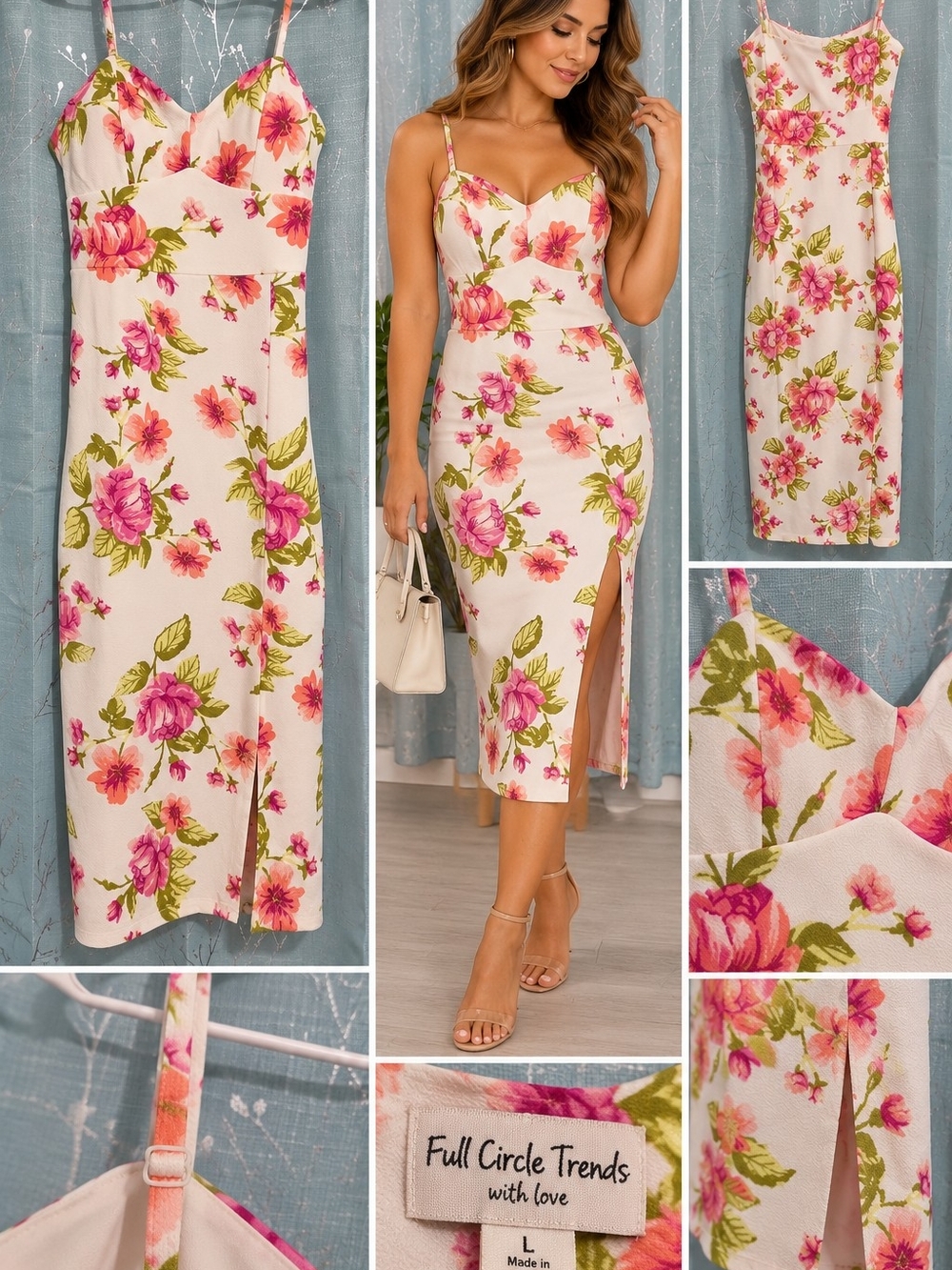 Full Circle Trends Pink Floral Midi Slip Dress